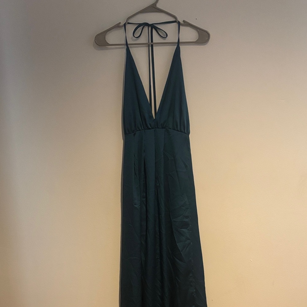 Elegant Teal Halter Satin Maxi Dress